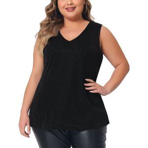 Plus Size Sequin Tops Sleeveless Gradient Tank Club Party Vest Black